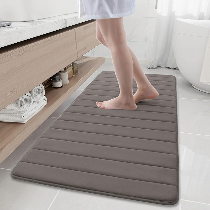 Buganda Memory Foam Bath Mat 60 x 24, Ultra Soft Absorbent Bathroom Rugs | Taupe, Machine Washable Quick Dry Bath Mats for Bathroom Floor, Shower and Tub, Home Decor Accessories