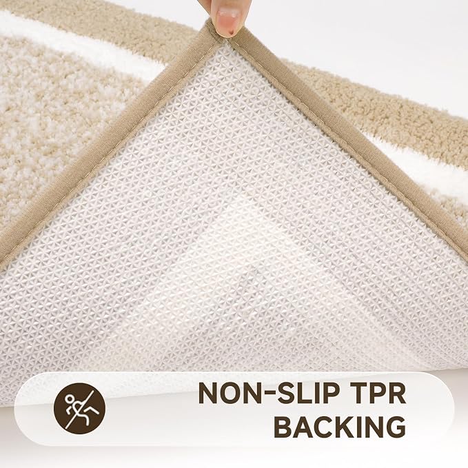 Pauwer Bathroom Rugs Sets 2 Piece, Non Slip Washable Bath Mat, Beige | Soft Plush Microfiber, Super Absorbent Floor Carpet, Quick Dry, Shaggy Shower Rug Runner