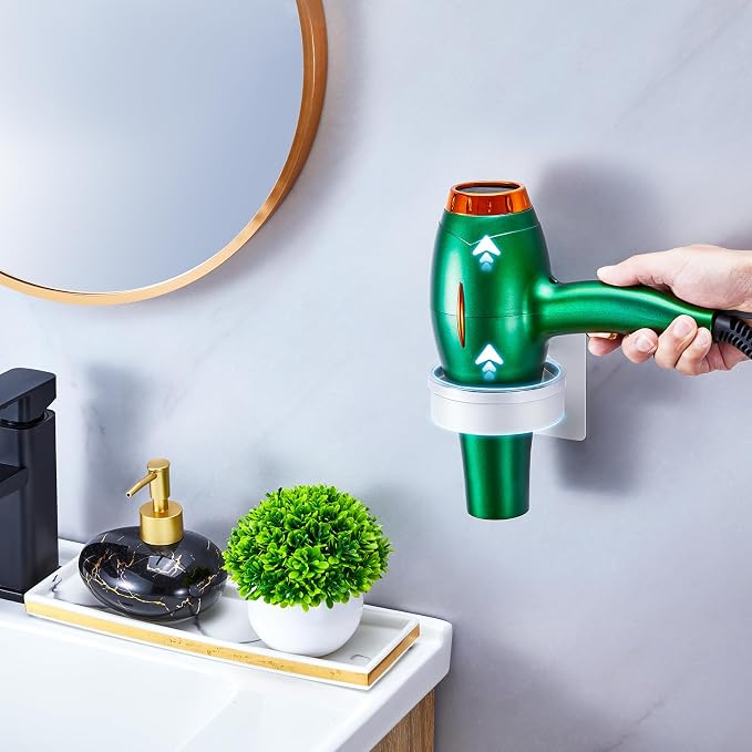 Blow Dryer Holder Wall Mounted, hairdryer holder for bathroom, Blow Dryer Organizer, hair tool organizer wall mount, Adhesive Hair Dryer Storage for Bathroom Barber Shop (White)