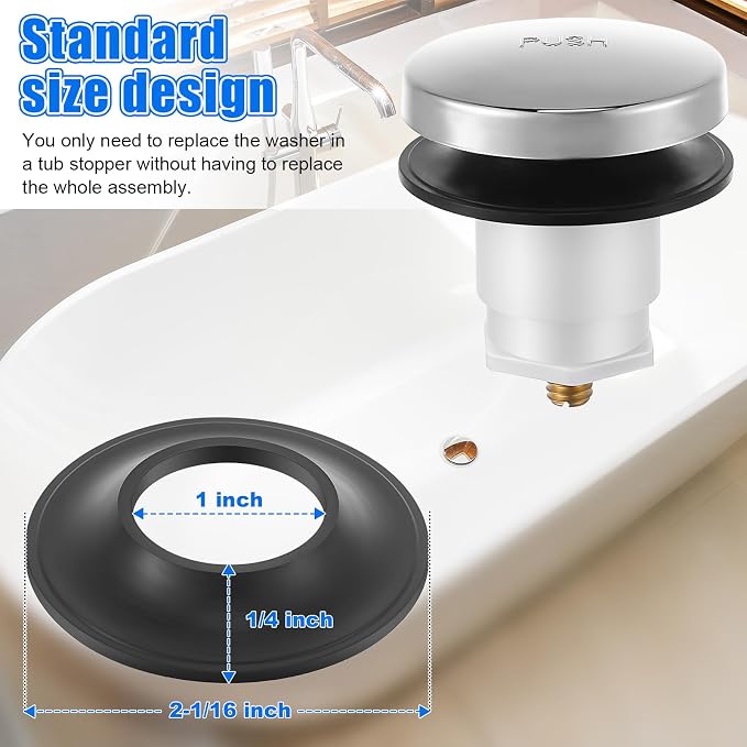 Dreyoo 2 Pack Tub Stopper Gasket for Tub Drain Assemblies, Replaces Stopper Bathtub Drain Gasket, for Tip Toe Style Bathtub Stoppers (2-1/16 in. x 1 in. x 1/4 in), Easy Installation