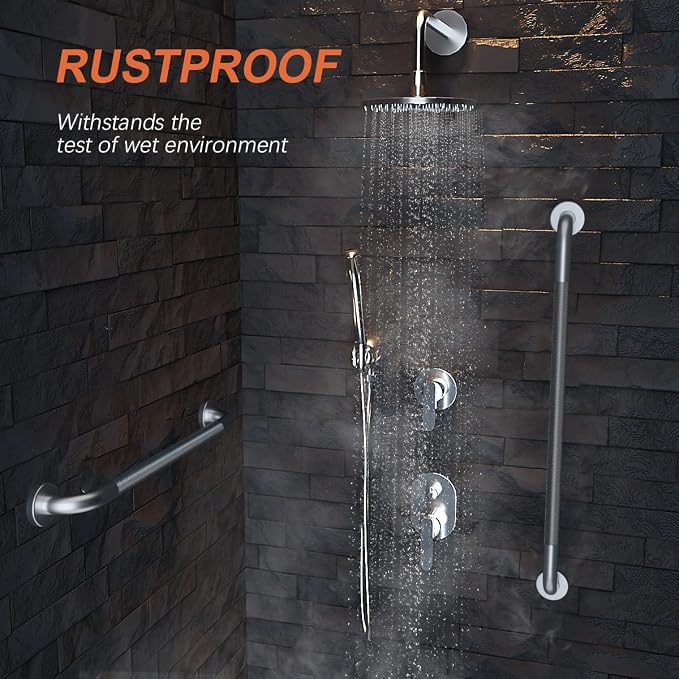 Satin Brushed Nickel Shower Grab Bars 20 Inch w/Anti-Slip knurled Grip, iMomwee Stainless Steel Wall Mount Bathroom Safety Balance Handrail, Handicap Elderly Senior Assist Textured Grab Bar Handle