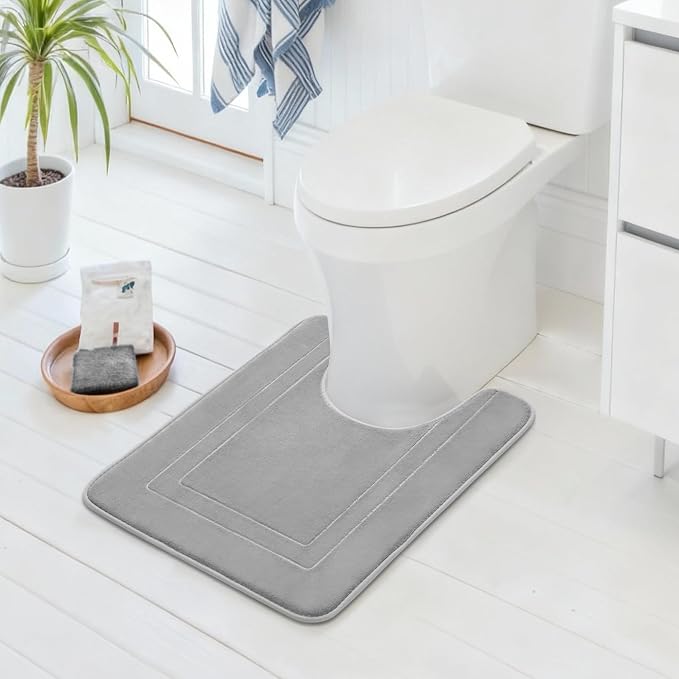 Cupic Cupid Memory Foam Bath Mat 24"×20", U-Shaped Bathroom Rugs, Gray | Soft Touch, Cushioned Comfort, Non Slip Bathroom Mat, Super Absorbent & Quick Dry, Machine Washable for Shower, Tub & Vanity
