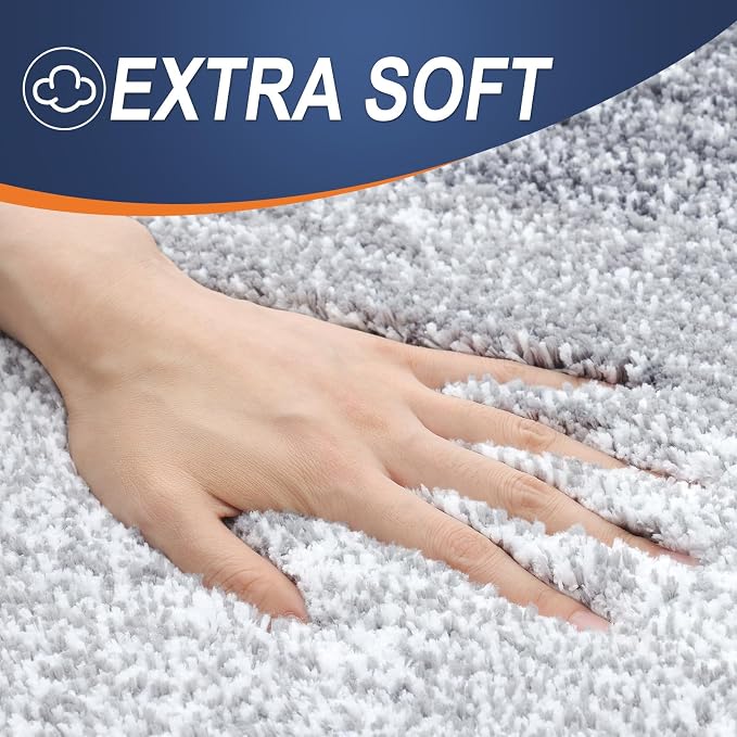 OLANLY Microfiber Bathroom Rugs Sets 3 Piece, 47"x20"+24"x16"+24"x20" | Light Grey, Soft Absorbent Bath Mats and U-Shaped Contour Toilet Rug, Plush Shaggy Bath Mat Set for Bathroom