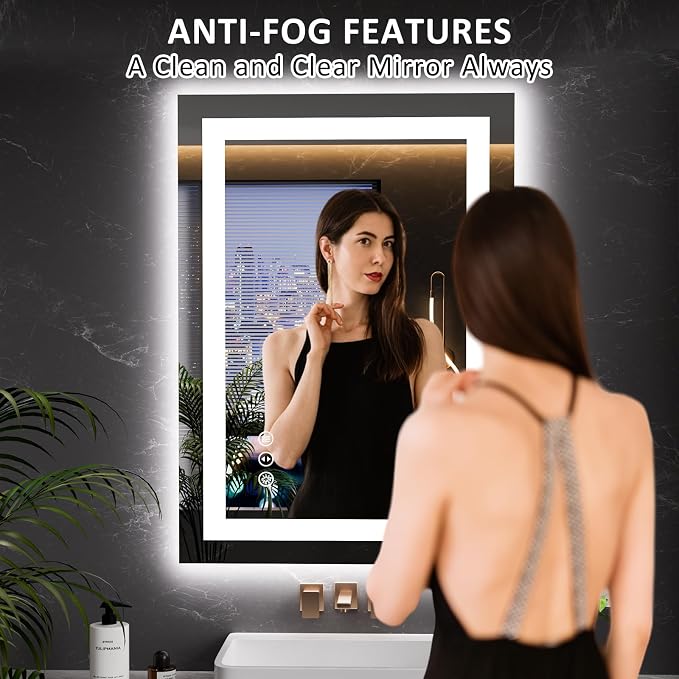 LOAAO 20"X28" LED Bathroom Mirror with Lights, UL Listed | Anti-Fog, Dimmable, 3 Color Temperature, Backlit + Front Lit, Memory Function, Tempered Glass