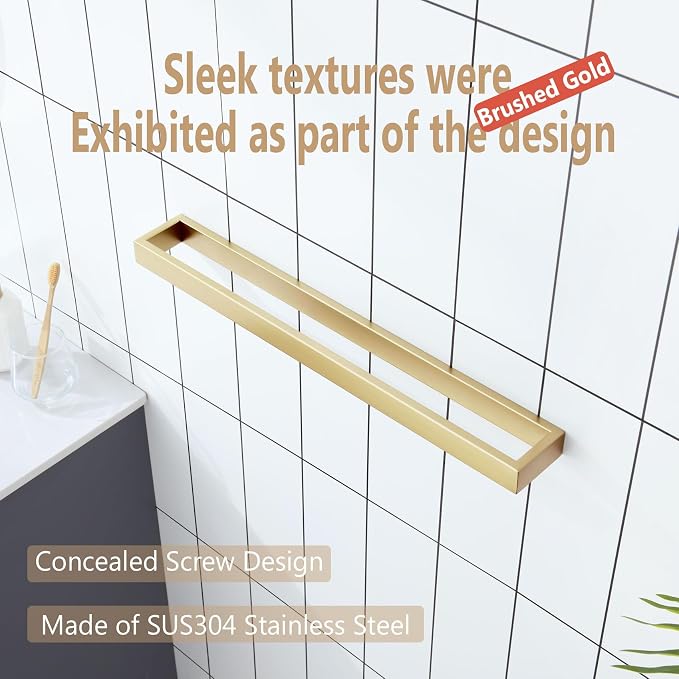 KOKOSIRI Towel Bar Brushed Gold Bath Towel Holder 20 Inch Kitchen Towel Hanger Rack Stainless Steel Bathroom Hardware Wall Mounted, 1 Pack B4008BG-L20