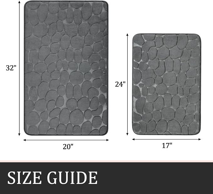 YIHOUSE Bathroom Rugs Mat Set, Memory Foam Bath Mat 2 Piece Dark Grey | 17x24&20x32, Non Slip, Water Absorbent, Washable, Bath Mat For Bathroom, Sink and Toilet