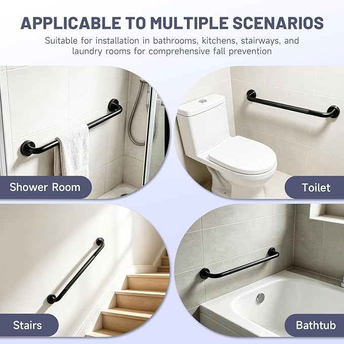 Black Shower Grab Bar 36 Inch, 1.25" Dia Anti Slip Safety Bars, 304 Stainless Steel Bathroom Grab Bars，Handicap Handrail for Wall, Shower Grip Handle for Seniors Elderly Injury Assist Bath