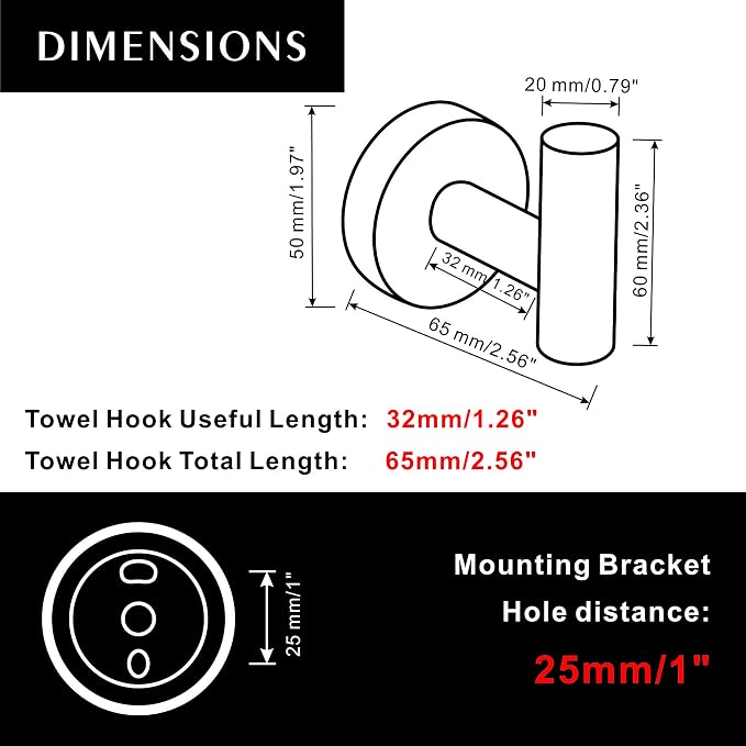 MARMOLUX ACC - Towel Hook Black Bathroom Single Coat Hooks Bath Kitchen Small Hand Towel Holder Hat Door Hanger Rack Home Storage Stainless Steel Bathroom Hardware Set Wall Mount Matte Black (2 Pack)