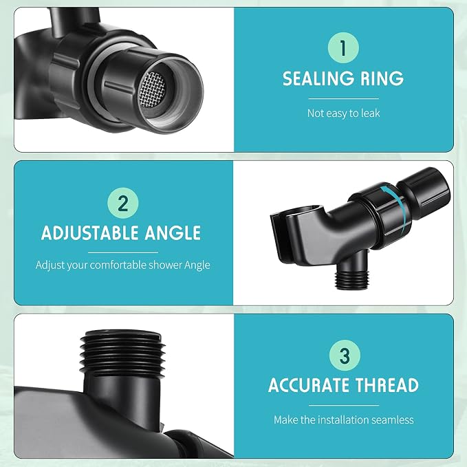 Mimorou 79 Inch Stainless Steel Shower Hose with Adjustable Arm Holder Shower Head Adjustable Replacement Hose Head Holder for Wall (Stylish Style, Black)
