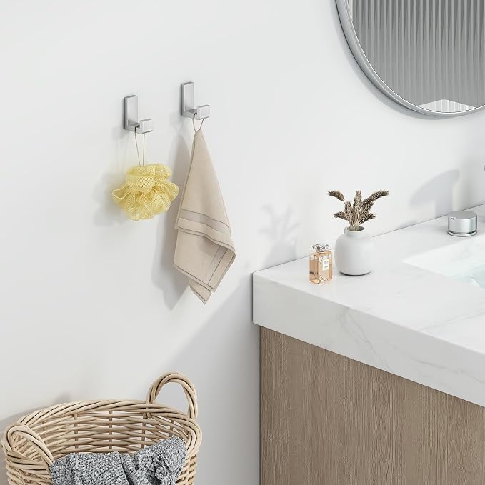 Angle Simple Towel Hooks for Bathroom, SUS 304 Stainless Steel Robe Coat Hooks for Wall, Brushed Nickel, 4 Pack