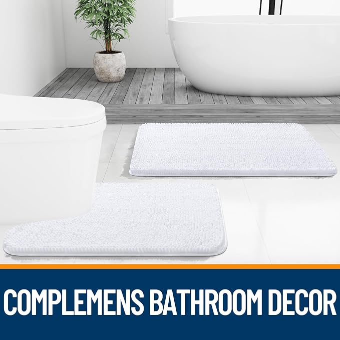 OLANLY Large Bathroom Rugs 70x46, Extra Soft Absorbent Chenille Bath Rugs | White, Quick-Drying Rubber Backing, Machine Washable Bath Mat for Bathroom Floor, Tub and Shower, Home Decor Accessories