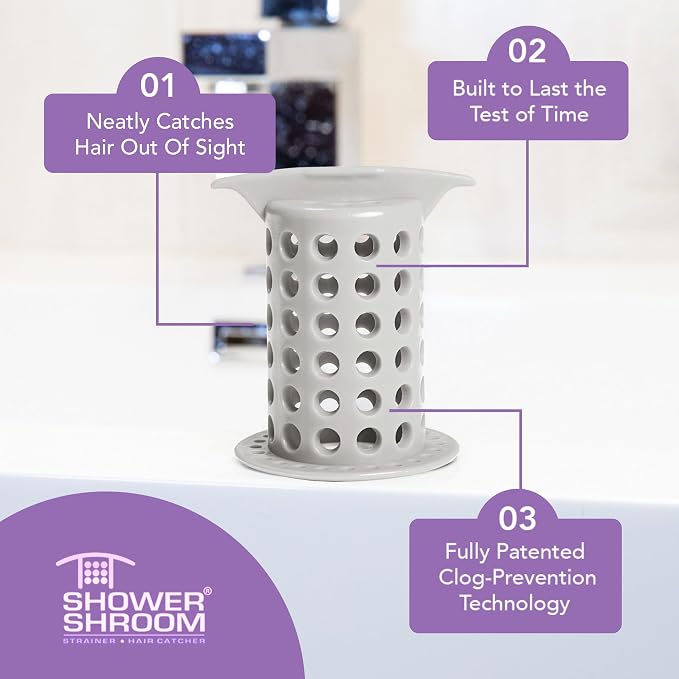 ShowerShroom the Revolutionary 2" Stand-Up Shower Stall Drain Protector Hair Catcher/Strainer, Gray , 1 Count ( Pack of 1)