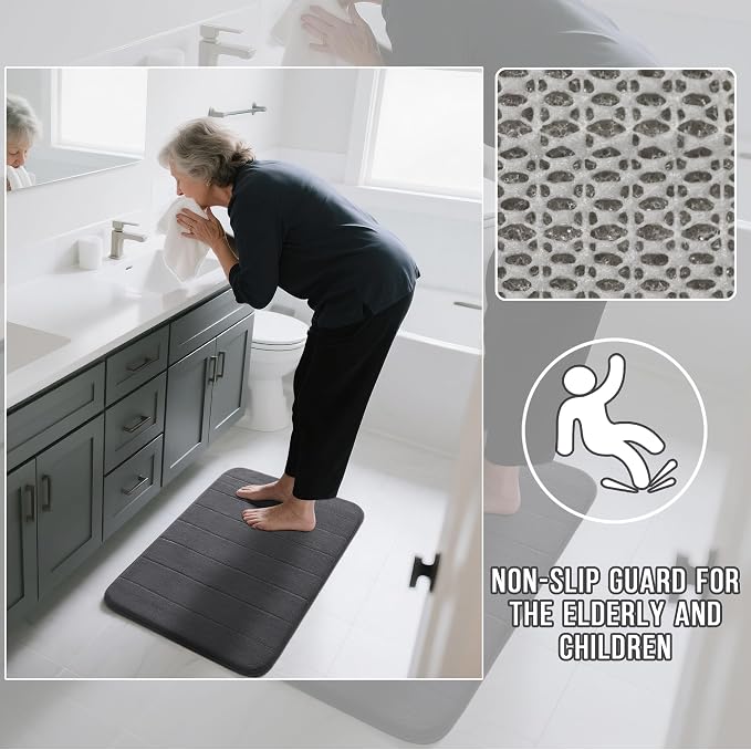 Yimobra U-Shaped Toilet Bath Mat Set 2 Piece - Soft Absorbent Quick Dry Memory Foam Bathroom Rugs, Machine Washable Non Slip Floor Carpet for Tub Shower & Single Sink (17x24 & 24x20, Dark Gray)