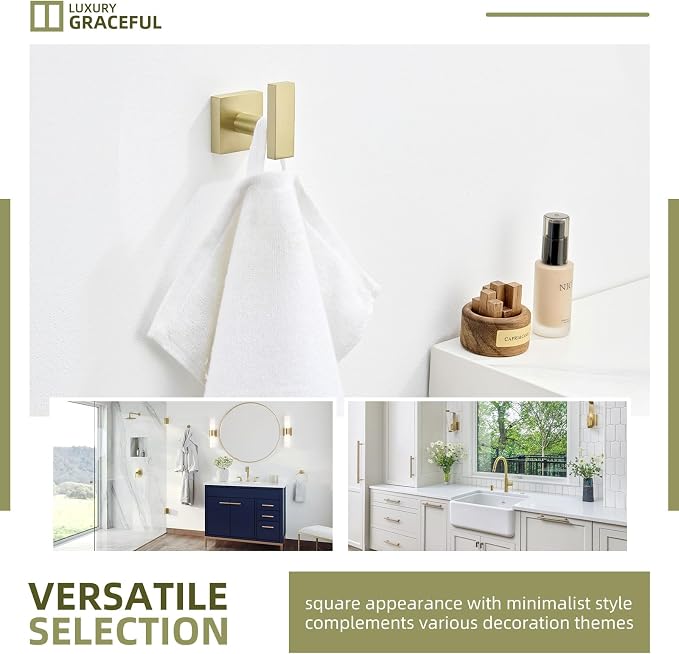 Angle Simple Towel Hook Brushed Gold, SUS304 Stainless Steel Robe Coat Hook for Bathroom, Hand Towel Holder Wall Mount