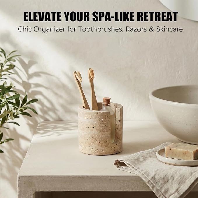 Luxury Natural Travertine Sponge Holder for Kitchen Sink, Minimalist Wabi-Sabi Hand-Carved Stone Sponge Caddy, Heavy Duty Quick Dry Marble Sink Organizer - Unique Housewarming & Wedding Gift