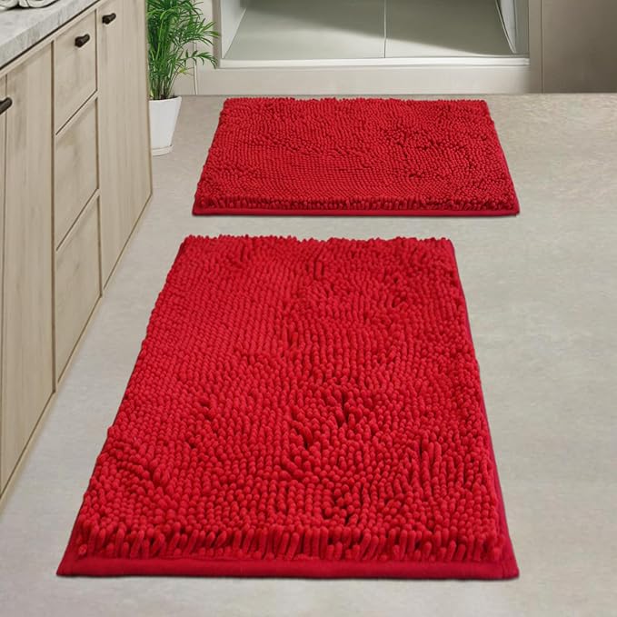 Red Bathroom Rugs Sets 2 Piece Non Slip,Bath Rugs with PVC Backing Bath Carpet,Bathroom Rug Washable,Absorbent,Plush Carpet Mats,Bath Mats for Bedroom, Kitchen,Tub,Home Decor