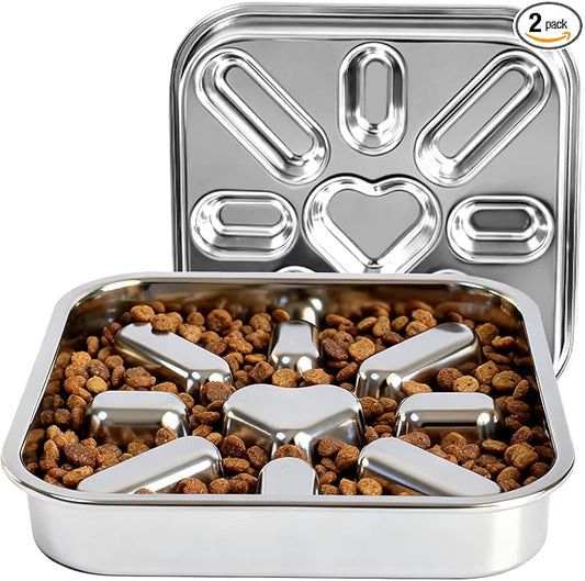2 Packs Stainless Steel Slow Feeder Dog Bowls Medium & Large Breed 3 Cups, Food Grade 304, Non-Slip Base, Metal Slow Feeder Dog Bowls, Dishwasher & Chew-Proof & Rustproof