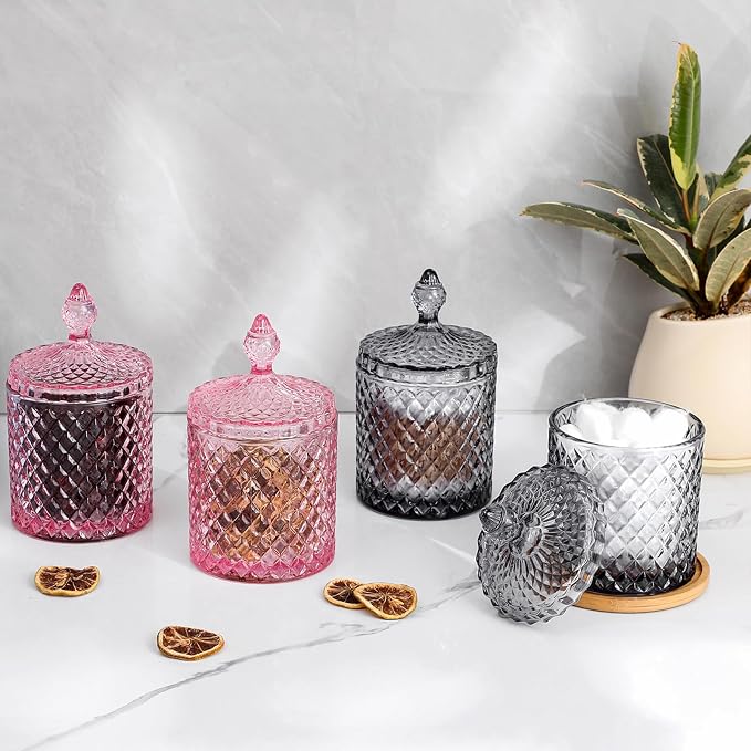 2 Pack Qtip Holder Glass Apothecary Jars with Lid for Bathroom Canisters Dispenser Decor Storage Organizer for Cotton Swabs, Balls, Pads, Floss Picks, Candy, Grey