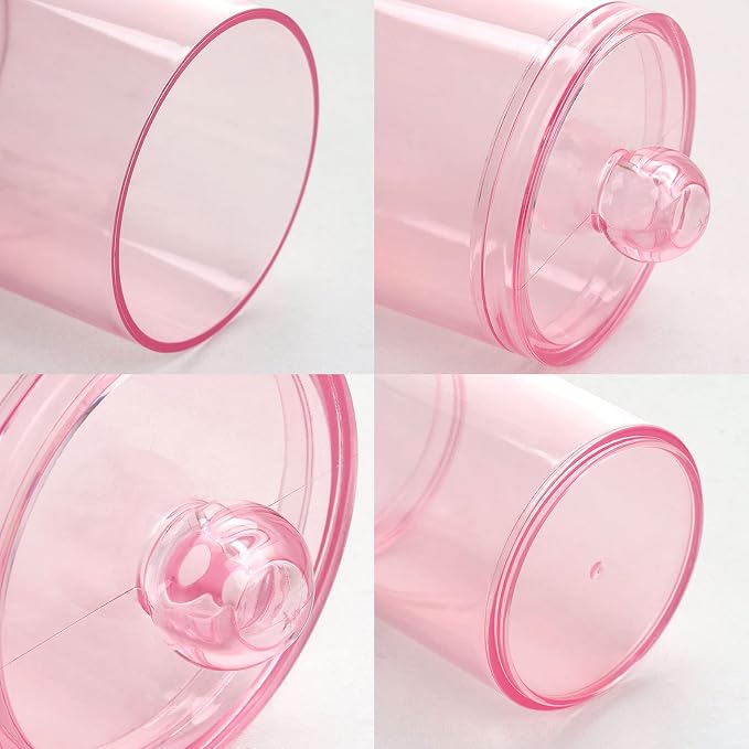 Tbestmax 4 pcs Qtips Holder Bathroom Container, 10 OZ Apothecary Jar, Pink Cotton Ball/Swabs Dispenser Organizer for Storage