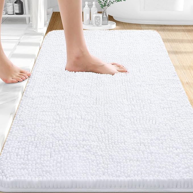 OLANLY Bathroom Rugs 35x24, Extra Soft Absorbent Chenille Bath Rugs | White, Quick-Drying Rubber Backing, Machine Washable Bath Mat for Bathroom Floor, Tub and Shower, Home Decor Accessories