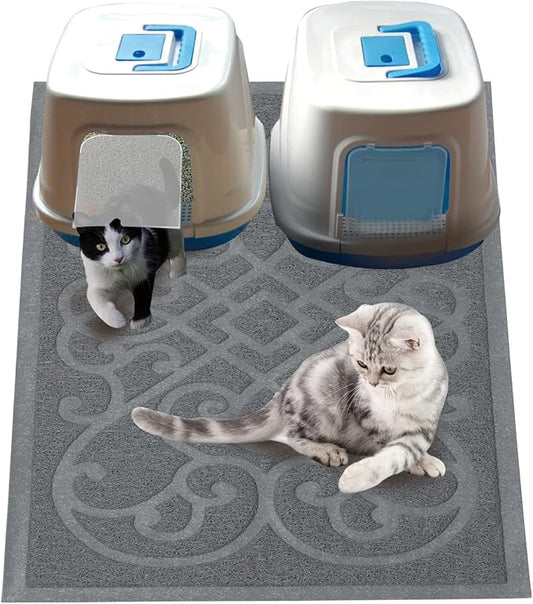 PetLike Cat Litter Box Mat, Thick Kitty Litter Trapping Mat, Durable,Waterproof &Washable with Non-Slip Backing, Soft on Kitty Paws and Easy to Clean, BPA Free