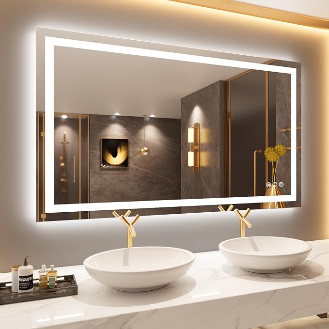 LOAAO 50"X30" LED Bathroom Mirror with Lights, UL Listed | Anti-Fog, Dimmable, 3 Color Temperature, Backlit + Front Lit, Memory Function, Tempered Glass