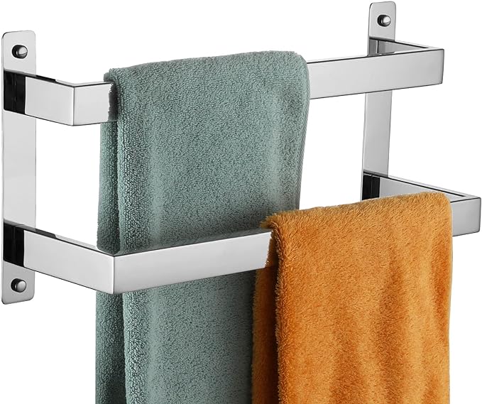 KOKOSIRI Towel Bars Hand Towel Holders 16 Inches Chrome Bathroom 2-Tiers Ladder Towel Rails Wall Mounted Towels Shelves Rack Polished Stainless Steel, B5008CH-L16