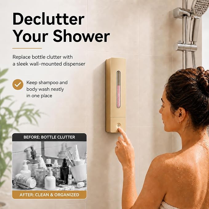 Shampoo and Conditioner Dispenser - Wall-Mounted 3-Chamber Shower Soap Dispenser, No-Drill, 1200ML Capacity, for Bathroom & Hotel