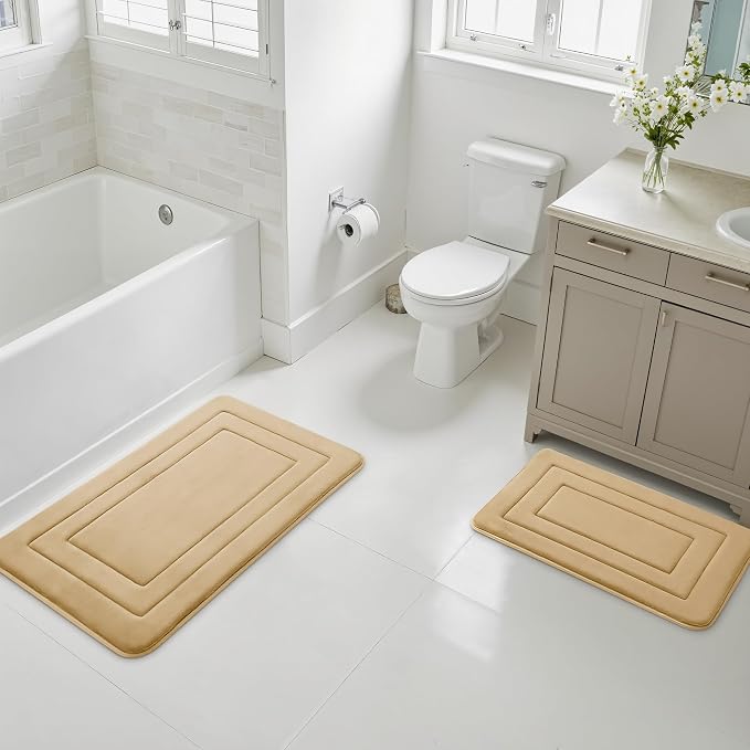 Cupic Cupid Memory Foam Bath Mat 24"×36", Non Slip Bathroom Rugs，Deep Khaki | Soft Touch, Cushioned Comfort, Non Slip Bathroom Mat, Super Absorbent & Quick Dry, Machine Washable for Shower, Tub & Vanity