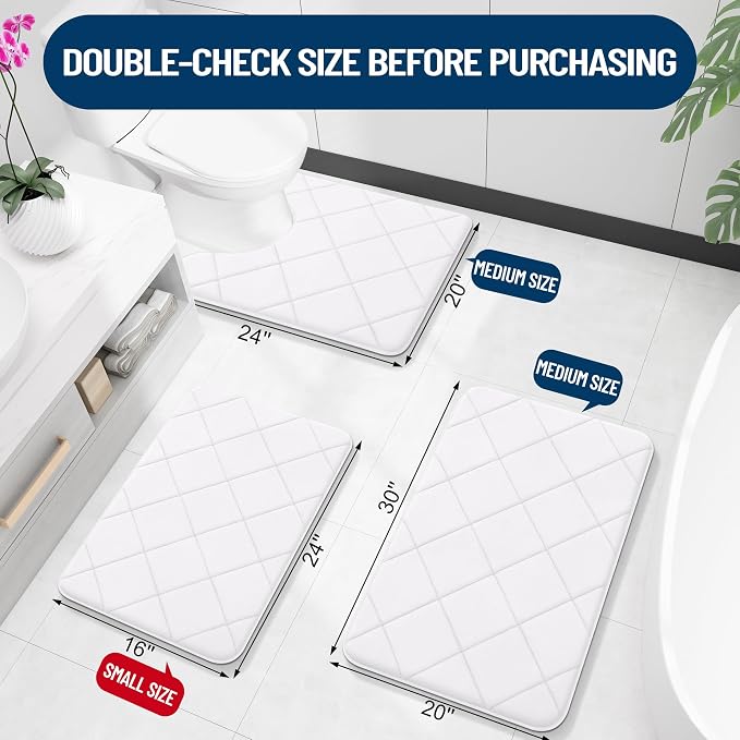 OLANLY Memory Foam Bath Mat 59x24, Ultra Soft and Absorbent Bathroom Rugs | White, Quick Dry, Machine Washable Shower Bath Rugs, Comfortable Bath Carpet for Bathroom Floor, Tub and Shower