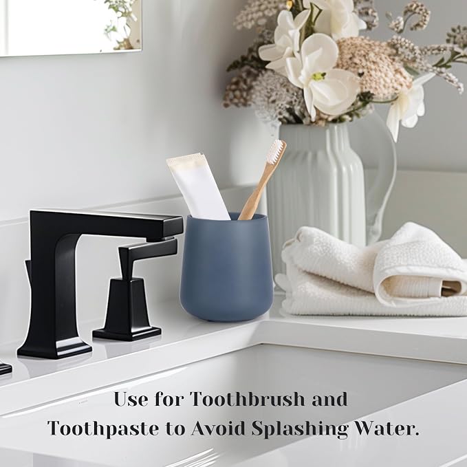 INGOFIN 12 oz Ceramic Toothbrush Holder, Toothpaste Holder and Cup for Bathroom Vanity and Countertop, Organizer for Cosmetic, Makeup, Office Pencils, for Hotel and Apartment, Matte Blue