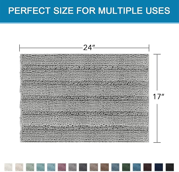H.VERSAILTEX Bathroom Rugs Bath Rugs for Bathroom Non Slip Bath Mats Extra Thick Chenille Striped Rug 17" x 24" Absorbent Soft Shaggy Washable Dry Fast Bath Mats for Bath Room Floor - Dove