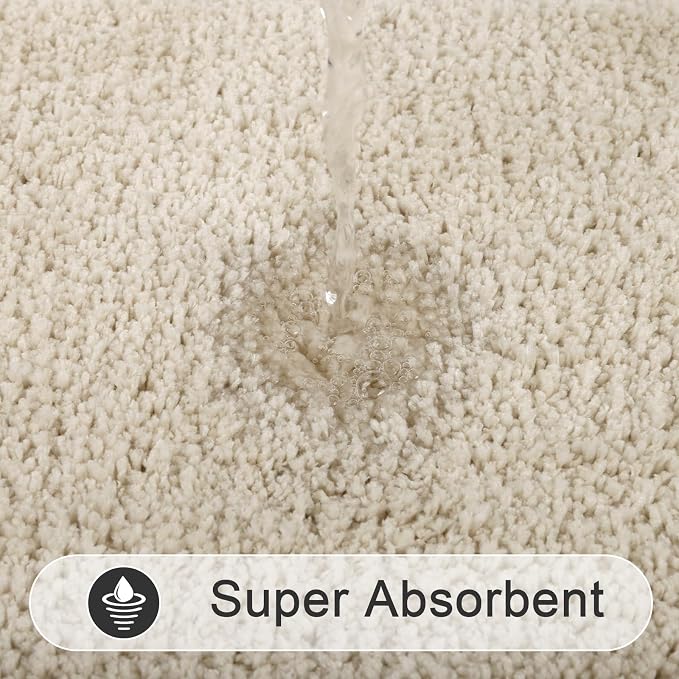 SHACOS Soft Microfiber Bathroom Rugs Set 2 Pieces with Toilet Rug | Absorbent Plush Bath Mat U Shaped Contour Bath Rug, Non Slip Washable Fluffy Bathroom Floor Mats, 32x20+24x20, Light Beige