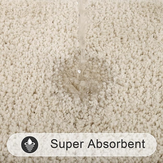 SHACOS Soft Microfiber Bathroom Rugs Set of 2 Pieces, Light Beige | 32x20 + 24x16, Absorbent Plush Bath Rugs, Non Slip Washable Shaggy Bath Mats, Fluffy Bathroom Runner Floor Mats Shower Rug