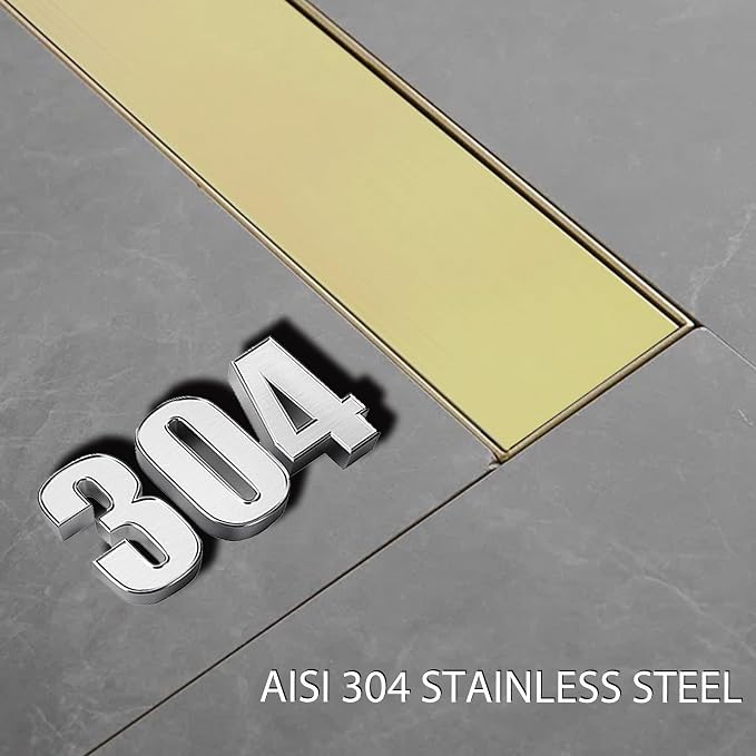 36 Inch Linear Shower Drain Bathroom Kitchen Golden Floor Drain Removable Capsule Pattern Cover Accessories Shower Drain 304 Stainless Steel Drain with Hair Strainer