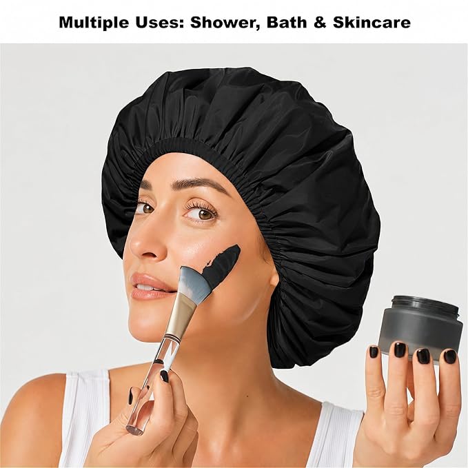 Shower Caps for Women, Reusable Waterproof Shower Cap with Elastic Band, Thickened Waterproof Fabric Shower Bonnet for Braids, Long Hair