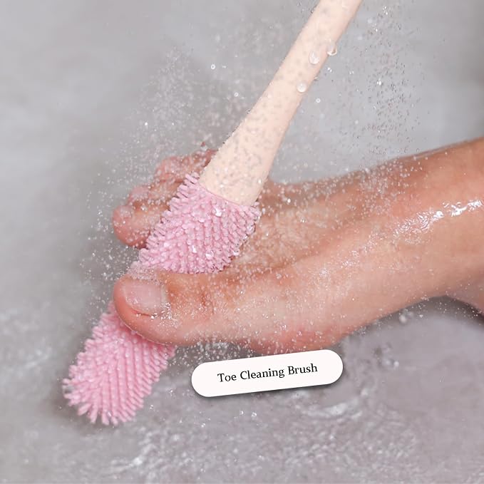 Toe Cleaning Brush with 15.7" Long Handle,Foot Scrubber in Shower,No Bending, Ideal for Seniors, Expecting Mothers, Men & Women | Foot Scrubber & Anti-Itch Exfoliating Brush (2 Pack) (Grey)