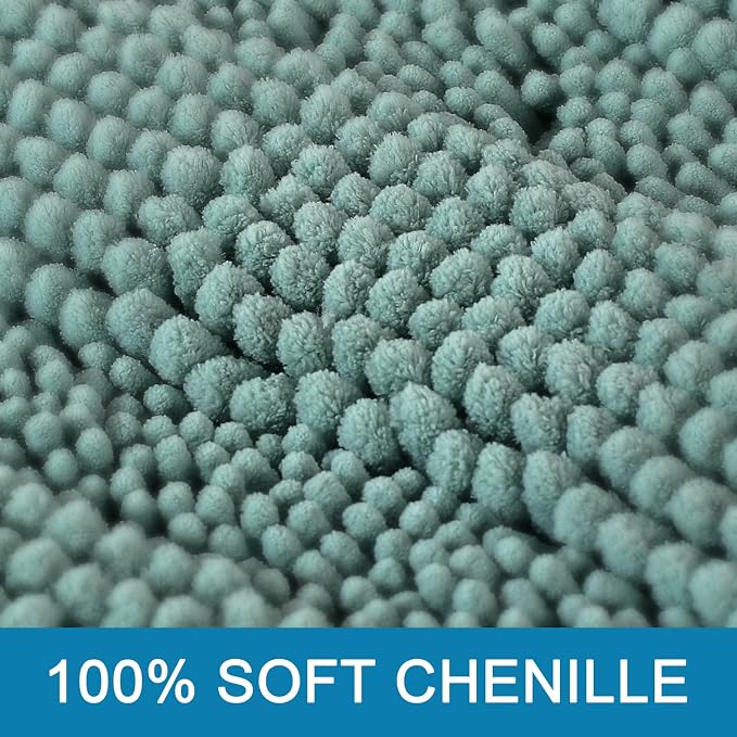 H.VERSAILTEX 2 Piece Bathroom Set - Super Absorbent Chenille Striped Bath Mats - Non Skid, Machine Washable - Eggshell Blue, 24 x 36 Plus 20 x 32 Inches