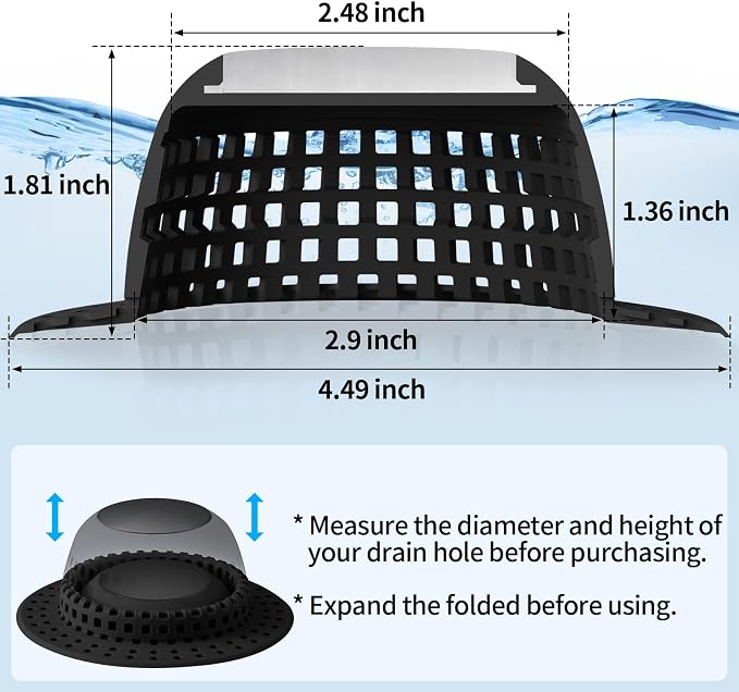 Aluvor Shower Drain Hair Catcher Bathtub Drain Cover Sink Drain Protector | Bathroom Sink & Bathtub Drain Strainer for Pop-Up & Regular Drains, All Black