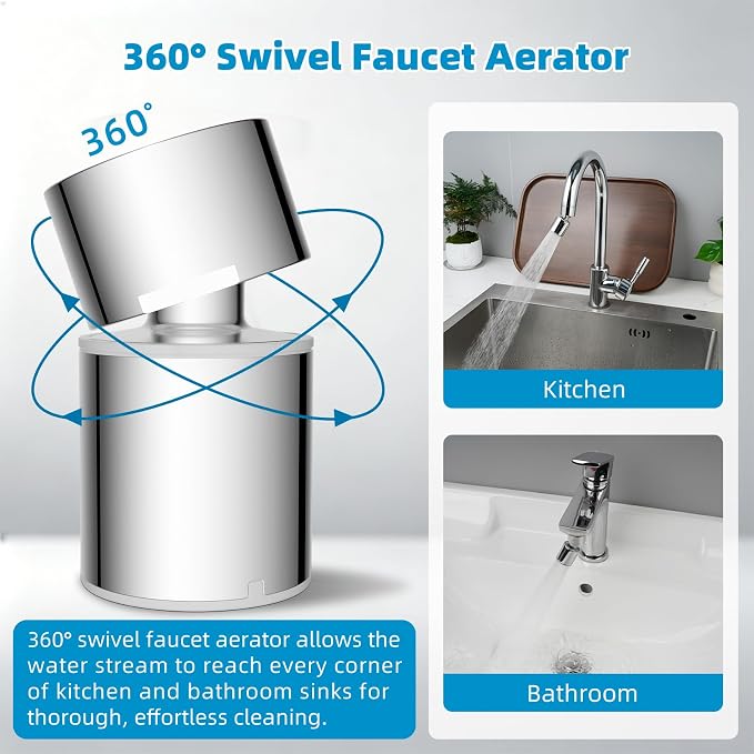 Hibbent NSF/ANSI/CAN 61 Certified Faucet Aerator, cUPC Certification 360° Swivel Faucet Extender, Dual-function Sink Aerator, Kitchen Faucet Sprayer Attachment, 55/64” Female Thread, Chrome