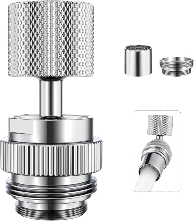 360° Swivel Garden Hose Adapter, Faucet to Hose Adapter with Aerator, Male to Female Sink Adapter for Bathroom, Kitchen, Garden - Multi Thread (Chrome)