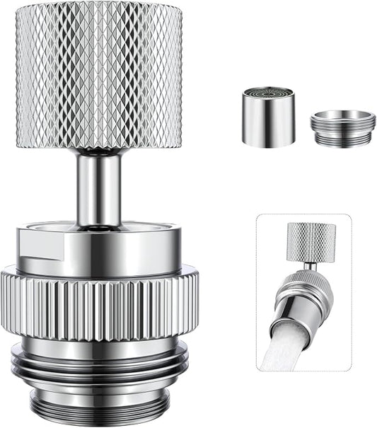 360° Swivel Garden Hose Adapter, Faucet to Hose Adapter with Aerator, Male to Female Sink Adapter for Bathroom, Kitchen, Garden - Multi Thread (Chrome)