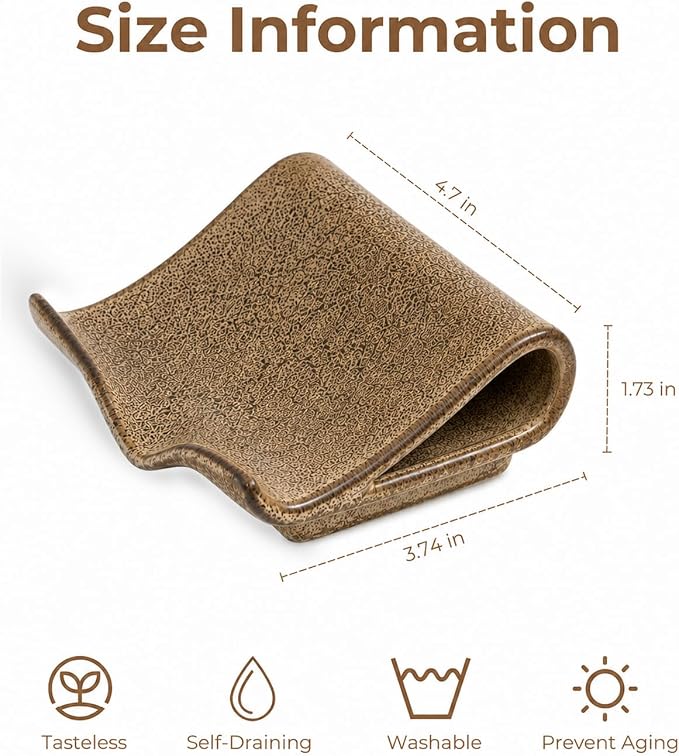 Zoeeker Self-Draining Soap Dish, Ceramic Bar Soap Holder with Drainage | Waterfall Design Soap Saver for Bathroom, Kitchen, Sink, Countertop, Sink Organizer Tray Keeps Dry, Variegated Brown Glaze