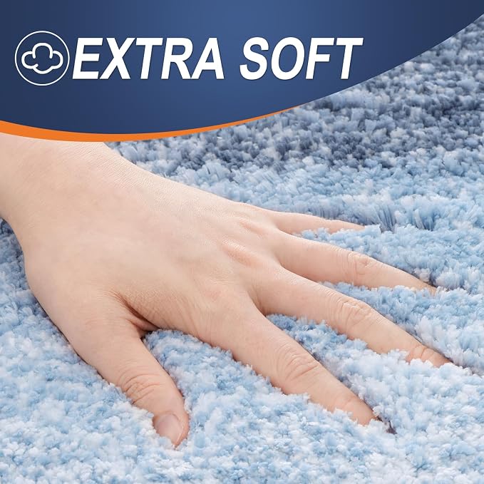 OLANLY Bathroom Runner Rug 45x27, Extra Soft Absorbent Microfiber Bath Rugs | Blue, Non-Slip Quick-Drying Rubber Backing, Machine Washable Long Bath Mat for Floor, Tub and Shower, Home Decor Accessories