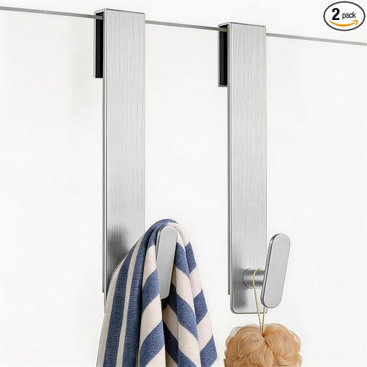 Shower Door Hooks 10 Inch,Extended Heavy Duty Shower Hooks for Towels,Over the Towel Hooks for Bathroom Frameless Glass Door (Silver,2 Pack)