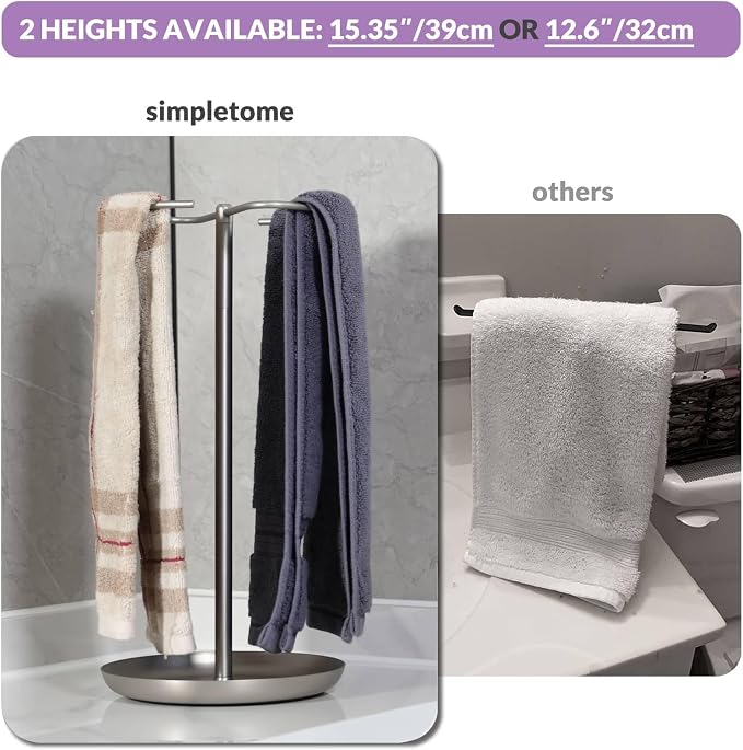 Hand Towel Holder Countertop with Storage Tray Weighted (Brushed Nickel) | heavier base | electroplated for a lasting shine | bathroom organizer | storage tray for watch, necklaces, glasses, earring