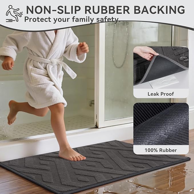 Bathroom Rugs Sets, Thin Non Slip Bath Mat Browm 16"x24"-2 Piece | Quick Dry Absorbent Washable Rubber Backing Bath Rug Shower Mat Bathroom Floor Mat For Sink Bathtub Beside Shower Entrance