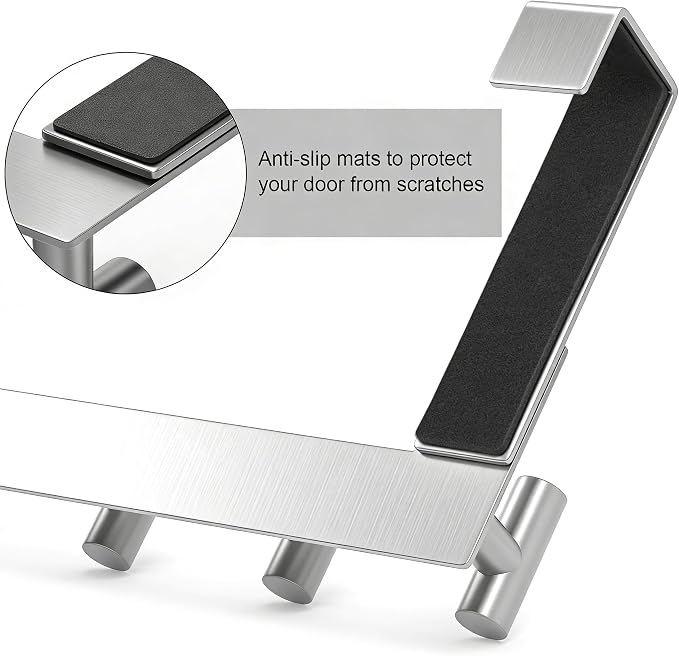 PMMASTO Over The Door Hooks, Fits 1-3/4" Thick Door No Drill Hooks for Closet Bathroom Bedroom Organization, Hanger for Coat Towel Robe (Silver, 4 T-Hooks)