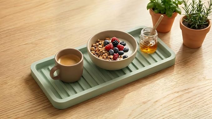 Silicone Sink and Surface Organizer Tray, Sponge Holder, Vanity Tray, Trivet | Heat Safe, Dishwasher Safe, for Bathroom and Kitchen Organization (Pistachio, 9"x3.5")