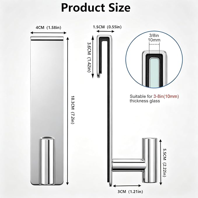 HUFEEOH Shower Door Hooks, Heavy Duty Stainless Steel Over The Glass Door Hanger, T Shape Bathroom Towel Robe Coat Rack Hooks, Tool-Free Installation (Fits 3/8" Thick Door - T Shape - 2 Pack)